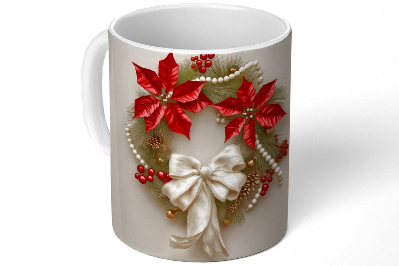 MuchoWow Tasse Türkranz - Schleife - Weihnachten - Rot - Grün, Keramik, Kaffeetassen, Teetasse, Becher, Kaffeebecher, Geschenk MuchoWow Tasse Türkranz - Schleife - Weihnachten - Rot - Grün, Keramik, Kaffeetassen, Teetasse, Becher, Kaffeebecher, Geschenk von MuchoWow