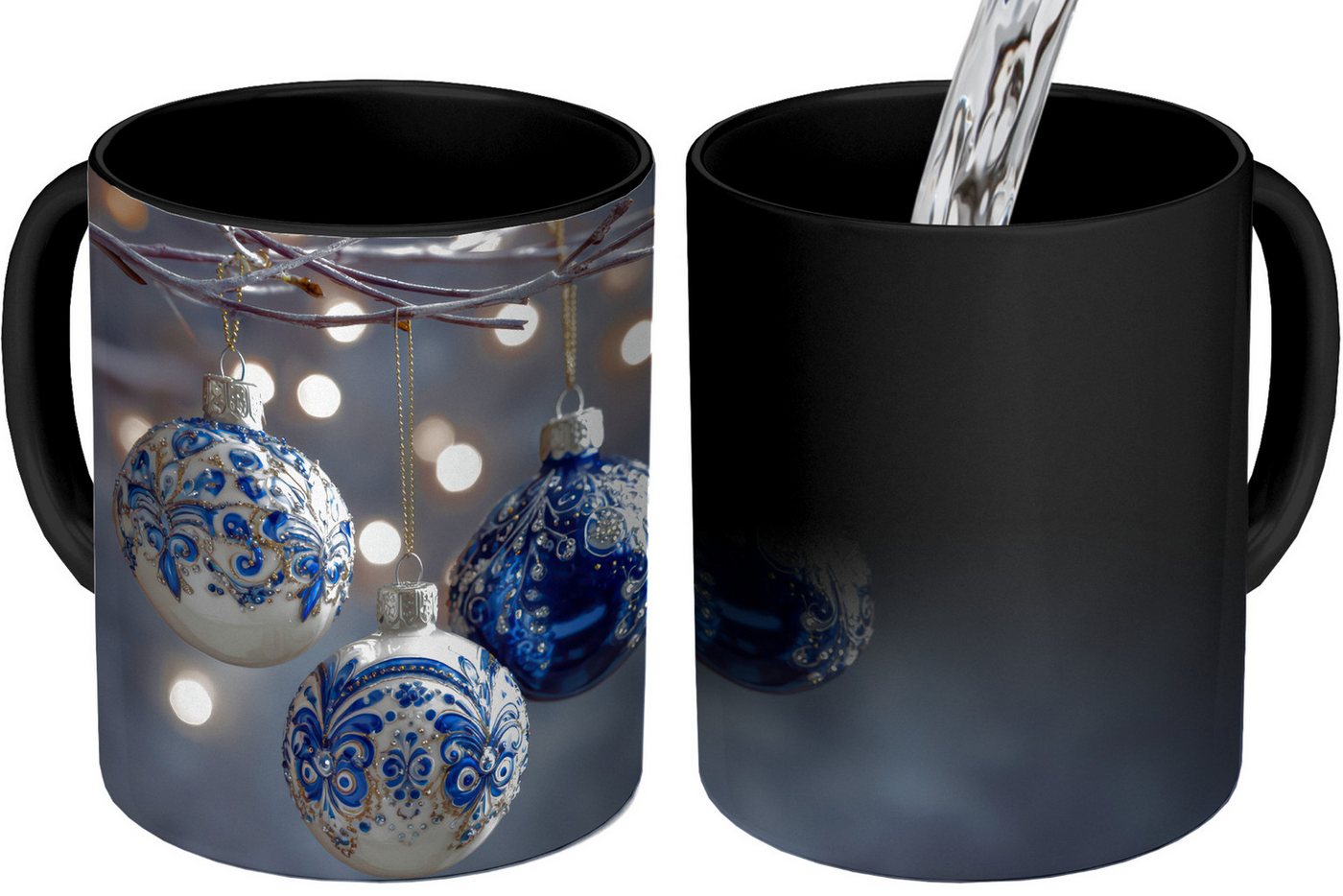 MuchoWow Tasse Weihnachtskugel - Dekoriert - Blau, Keramik, Farbwechsel, Kaffee Tassen, Teetasse, Zaubertasse, Geschenk von MuchoWow
