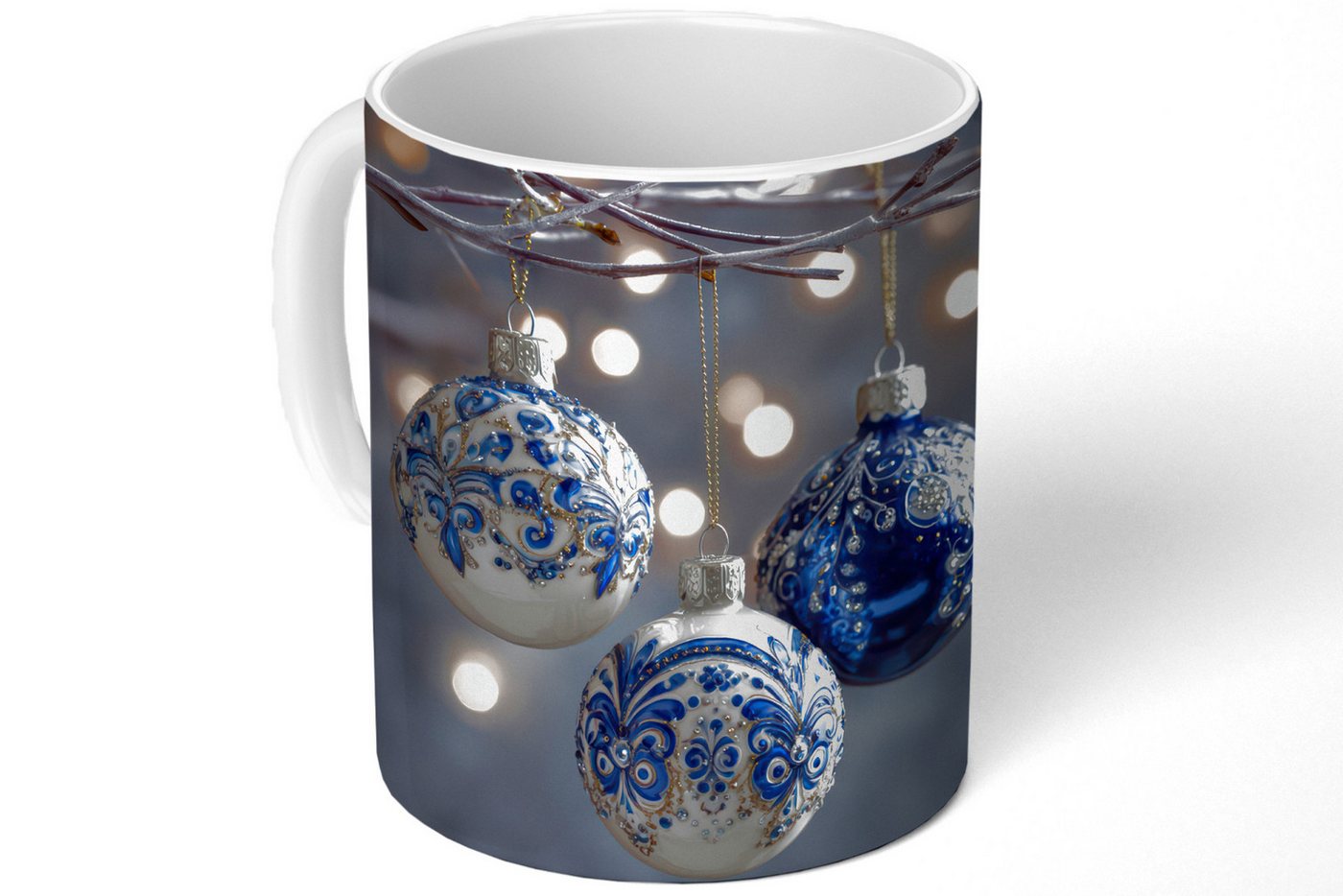 MuchoWow Tasse Weihnachtskugel - Dekoriert - Blau, Keramik, Kaffeetassen, Teetasse, Becher, Kaffeebecher, Geschenk von MuchoWow