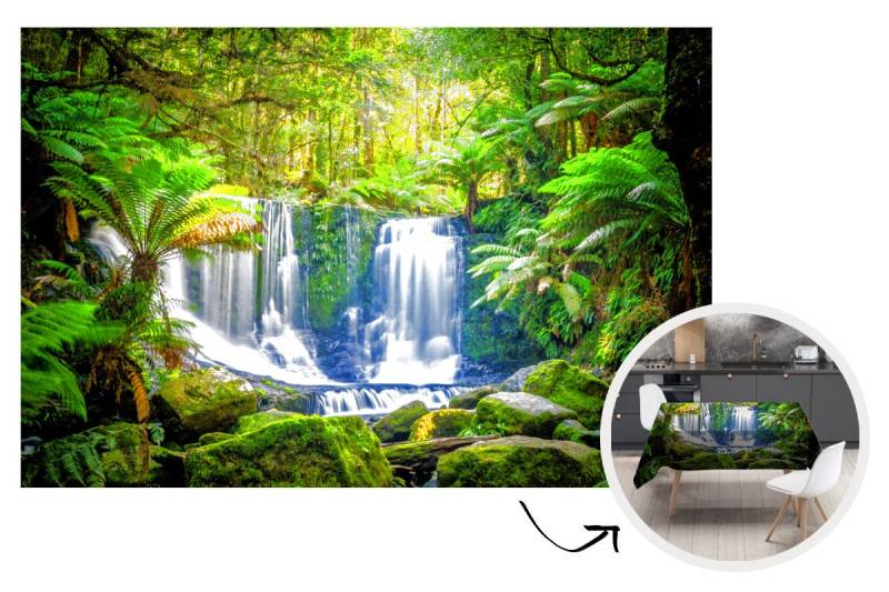 MuchoWow Tischdecke Dschungel - Wasserfall - Australien - Pflanzen - Natur, Gartentischdecke, Tischdecke indoor, Wetterfest, Deko, 200x130 cm von MuchoWow