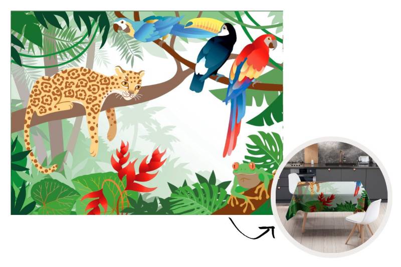 MuchoWow Tischdecke Dschungeltiere - Tukan - Jungen - Mädchen - Leopard, Gartentischdecke, Tischdecke indoor, Dekoration, 170x130 cm von MuchoWow