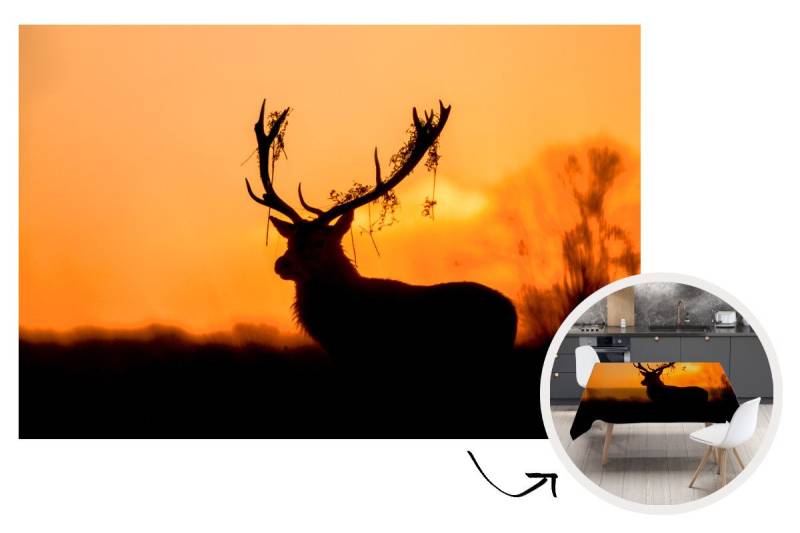 MuchoWow Tischdecke Hirsch - Orange - Scherenschnitt - Tiere - Natur, Gartentischdecke, Tischdecke indoor, Wetterfest, Deko, 200x130 cm von MuchoWow