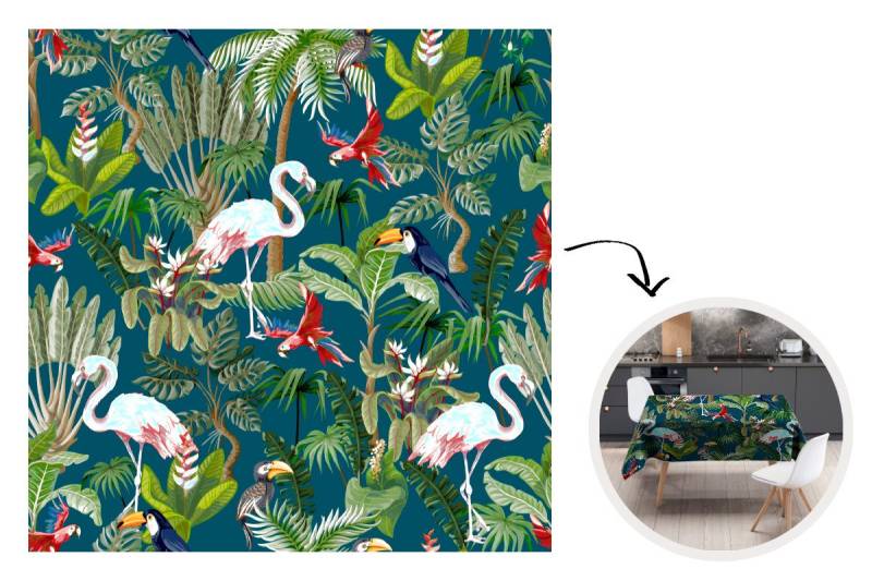 MuchoWow Tischdecke Jungtiere - Muster - Kinder - Flamingo - Papagei - Kinder, Tischdecke indoor outdoor, Wetterfest, Deko, Abwaschbar, 100x100 cm von MuchoWow