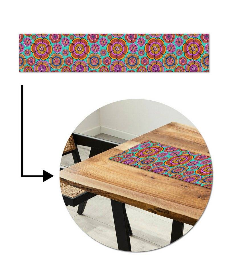 MuchoWow Tischläufer Design - Flower Power - Farben, Tisch Dekoration für Esszimmer, Wohnzimmer, Pflegeleicht, 150x30 cm von MuchoWow