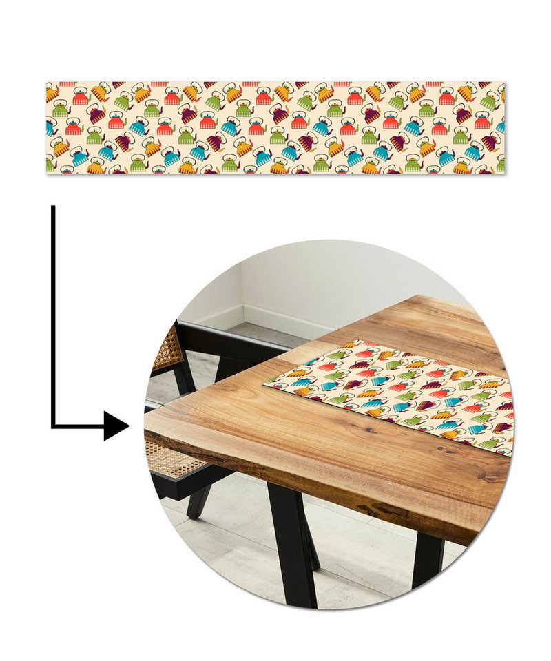 MuchoWow Tischläufer Design - Retro - Teekanne - Farben, Tisch Dekoration für Esszimmer, Wohnzimmer, Pflegeleicht, 150x30 cm MuchoWow Tischläufer Design - Retro - Teekanne - Farben, Tisch Dekoration für Esszimmer, Wohnzimmer, Pflegeleicht, 150x30 cm von MuchoWow
