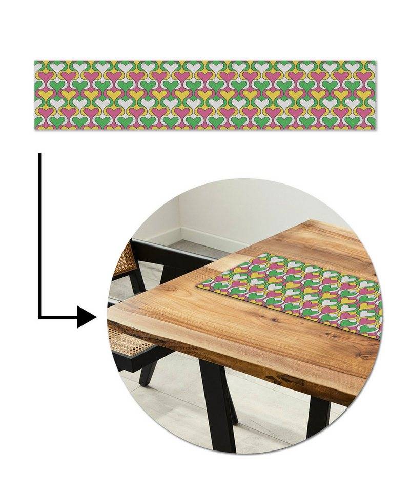 MuchoWow Tischläufer Herz - Retro - Muster, Tisch Dekoration für Esszimmer, Wohnzimmer, Pflegeleicht, 150x30 cm von MuchoWow