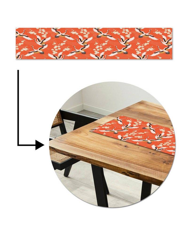 MuchoWow Tischläufer Kranich - Sakura - Muster - Japanisch, Tisch Dekoration für Esszimmer, Wohnzimmer, Pflegeleicht, 150x30 cm von MuchoWow