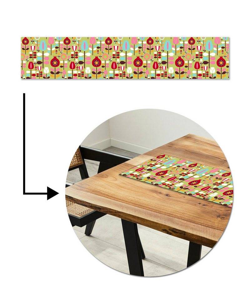 MuchoWow Tischläufer Muster - Blumen - Farben, Tisch Dekoration für Esszimmer, Wohnzimmer, Pflegeleicht, 150x30 cm von MuchoWow