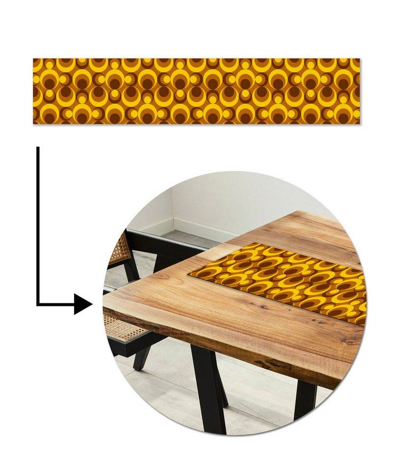 MuchoWow Tischläufer Muster - Retro - Braun - Gelb, Tisch Dekoration für Esszimmer, Wohnzimmer, Pflegeleicht, 150x30 cm von MuchoWow