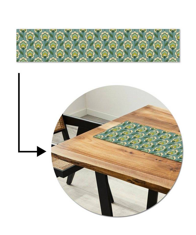 MuchoWow Tischläufer Retro - Design - 1970er Jahre - Blume, Tisch Dekoration für Esszimmer, Wohnzimmer, Pflegeleicht, 150x30 cm von MuchoWow