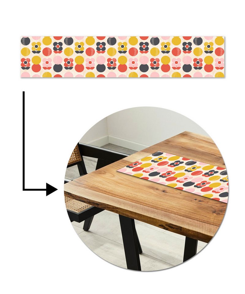 MuchoWow Tischläufer Retro - Design - Blumen - Pastell, Tisch Dekoration für Esszimmer, Wohnzimmer, Pflegeleicht, 150x30 cm MuchoWow Tischläufer Retro - Design - Blumen - Pastell, Tisch Dekoration für Esszimmer, Wohnzimmer, Pflegeleicht, 150x30 cm von MuchoWow