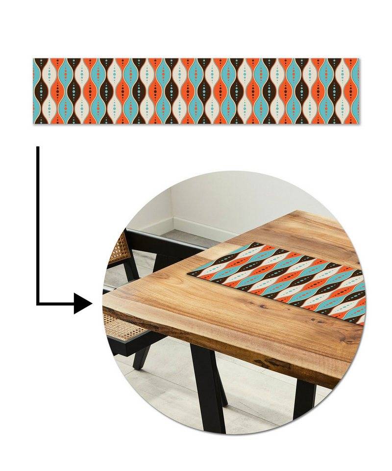 MuchoWow Tischläufer Retro - Kreis - Design, Tisch Dekoration für Esszimmer, Wohnzimmer, Pflegeleicht, 150x30 cm von MuchoWow
