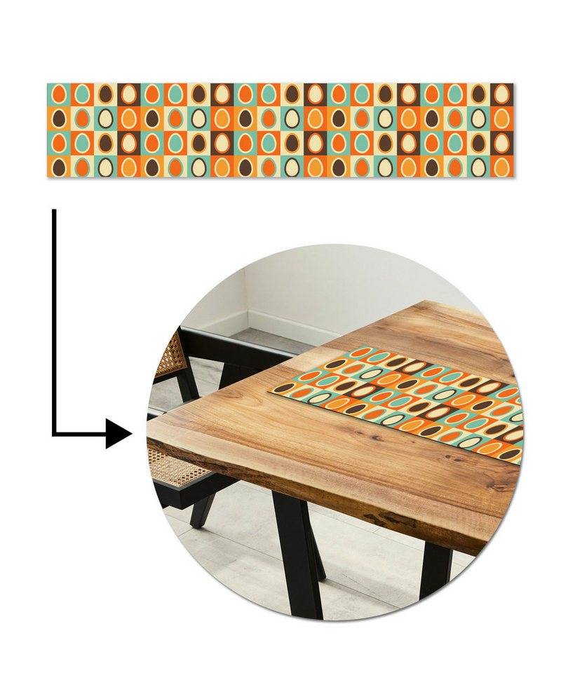 MuchoWow Tischläufer Retro - Muster - Ei, Tisch Dekoration für Esszimmer, Wohnzimmer, Pflegeleicht, 150x30 cm von MuchoWow