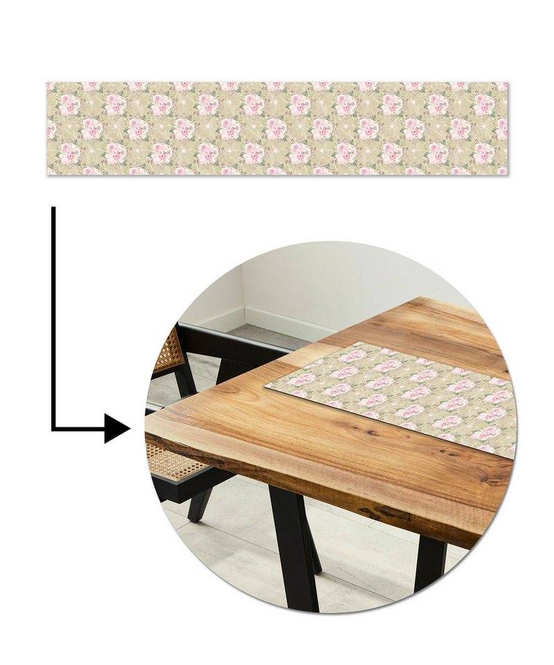 MuchoWow Tischläufer Rose - Muster - Blumen, Tisch Dekoration für Esszimmer, Wohnzimmer, Pflegeleicht, 150x30 cm von MuchoWow