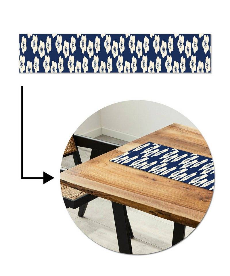 MuchoWow Tischläufer Sakura - Weiß - Muster - Japan, Tisch Dekoration für Esszimmer, Wohnzimmer, Pflegeleicht, 150x30 cm von MuchoWow