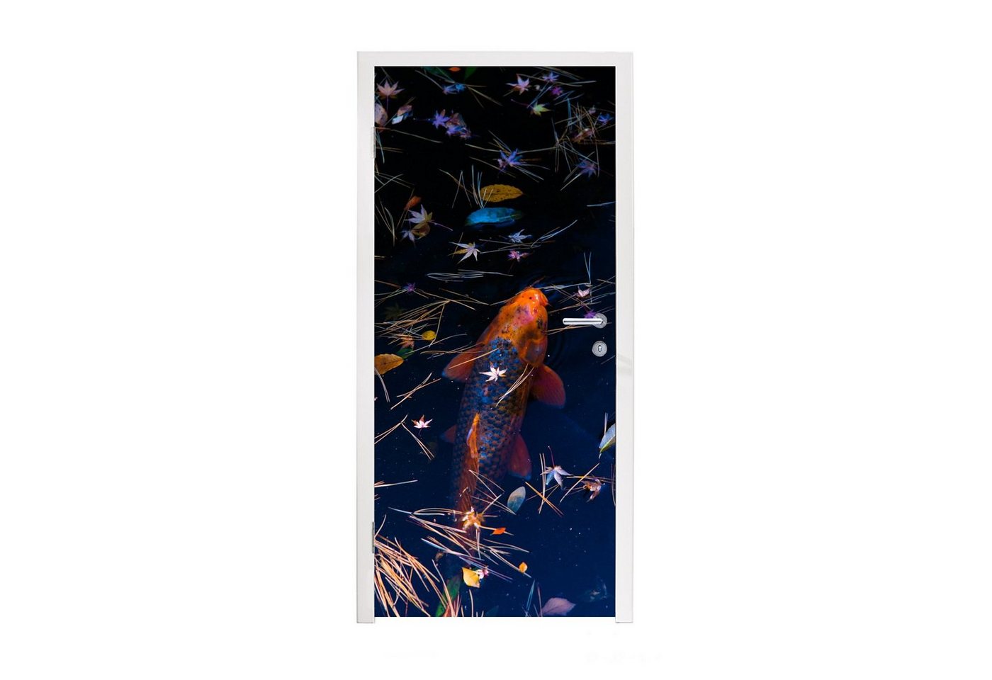 MuchoWow Türtapete Ein farbiger Koi-Karpfen in einem Teich, Matt, bedruckt, (1 St), Fototapete für Tür, Türaufkleber, 75x205 cm von MuchoWow