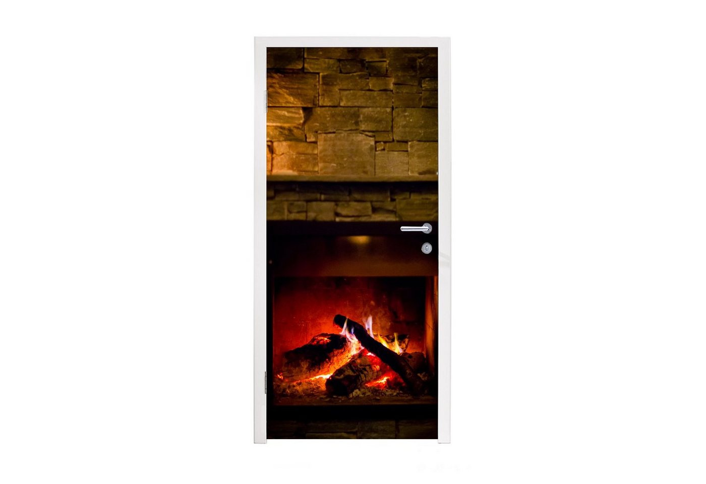 MuchoWow Türtapete Feuerstelle mit rotem Licht, Matt, bedruckt, (1 St), Fototapete für Tür, Türaufkleber, 75x205 cm von MuchoWow
