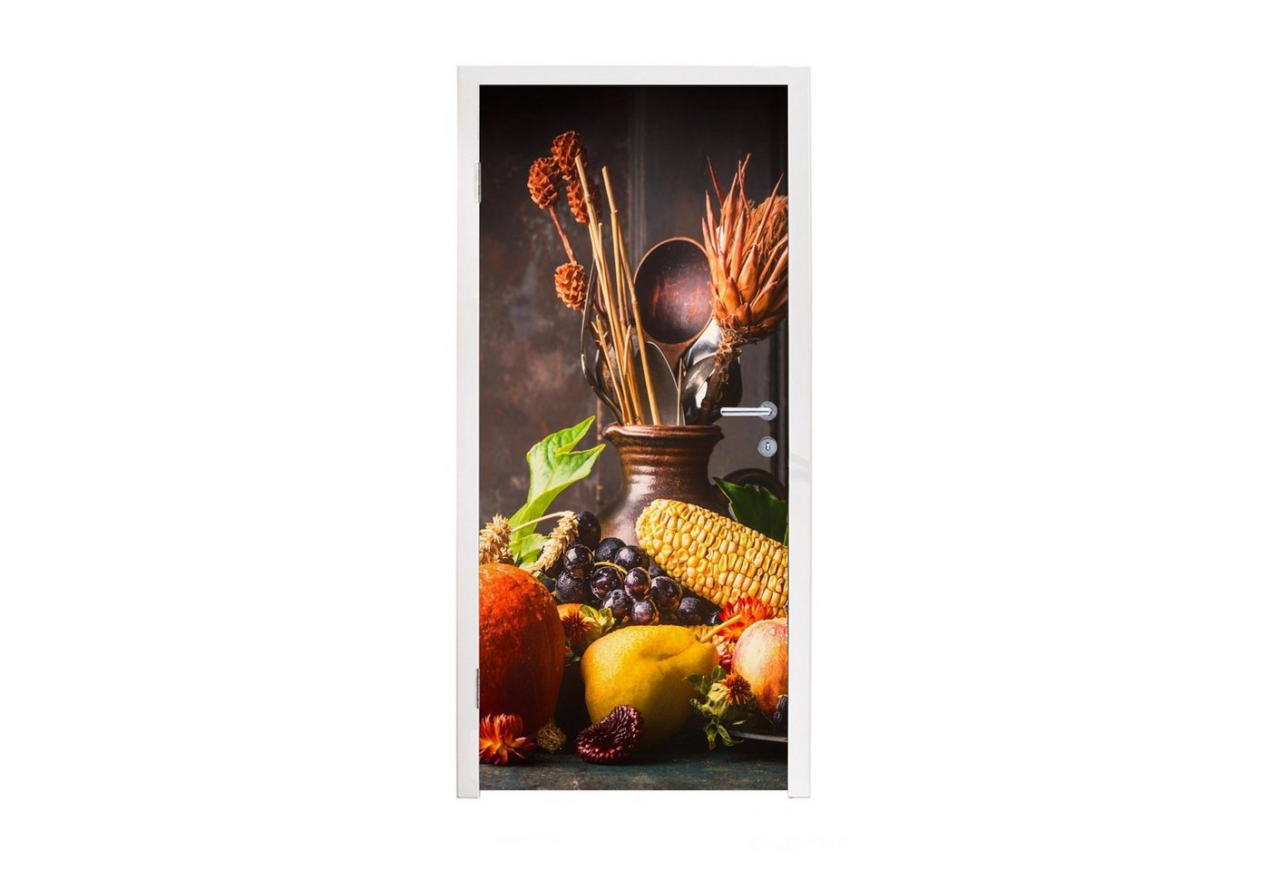MuchoWow Türtapete Gemüse - Obst - Rustikal - Tisch, Matt, bedruckt, (1 St), Selbstklebende Tapete, Folie für Möbel, 75x205 cm von MuchoWow