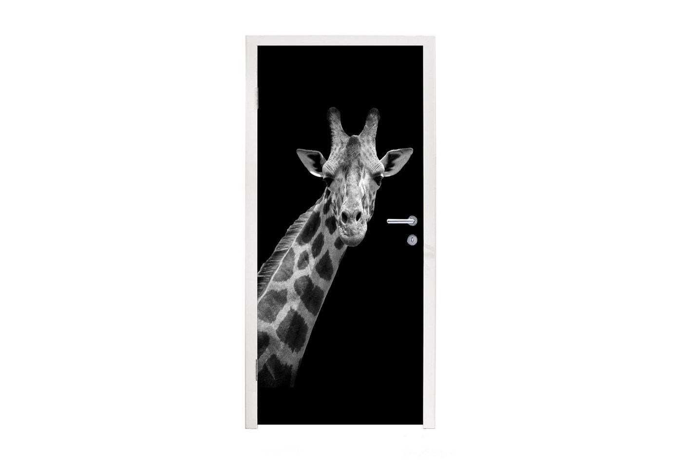 MuchoWow Türtapete Giraffe - Wildtiere - Schwarz - Weiß - Porträt, Matt, bedruckt, (1 St), Fototapete für Tür, Türaufkleber, 75x205 cm von MuchoWow