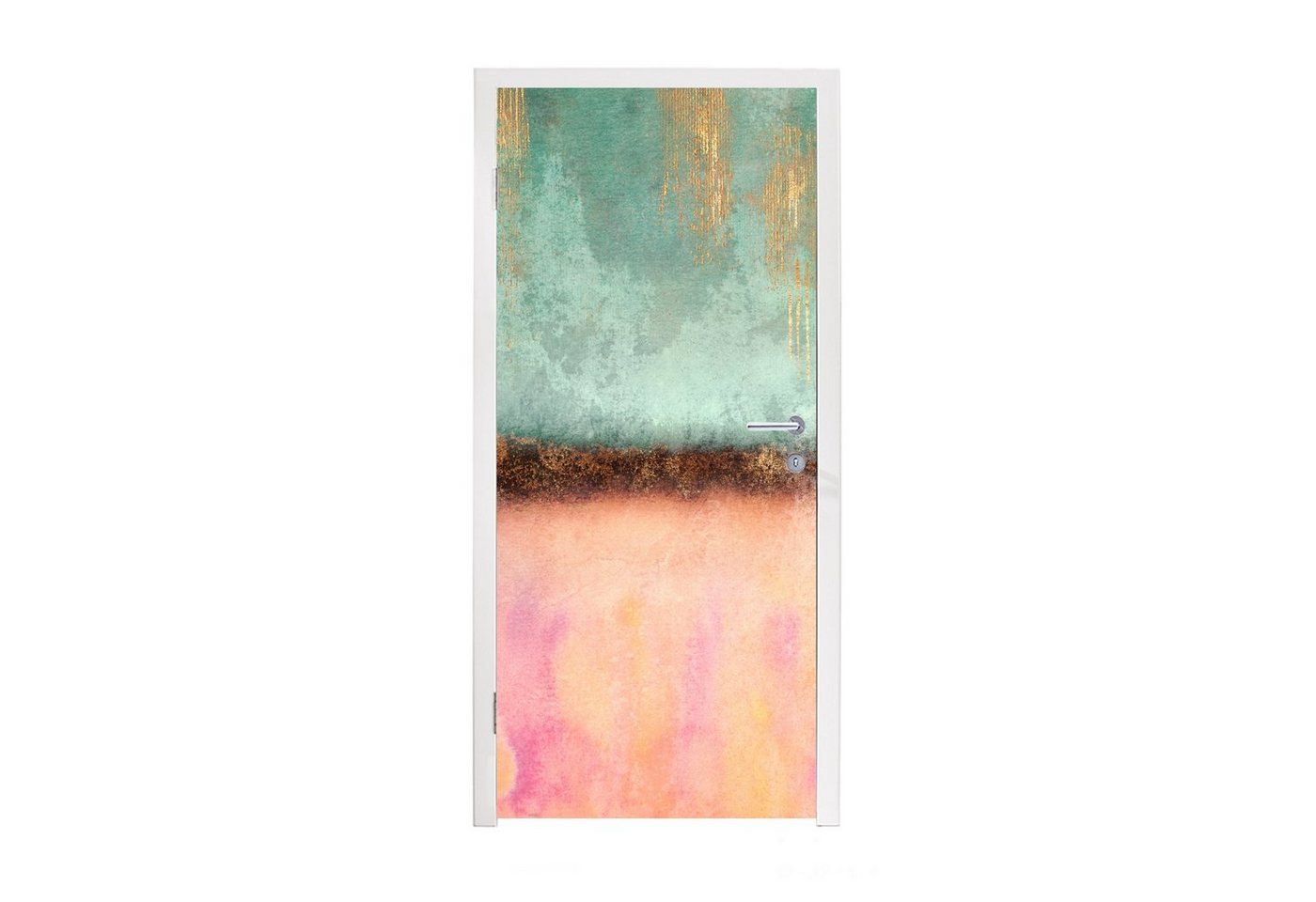 MuchoWow Türtapete Gold - Farbe - Abstrakt - Grün - Rosa, Matt, bedruckt, (1 St), Fototapete für Tür, Türaufkleber, 75x205 cm von MuchoWow