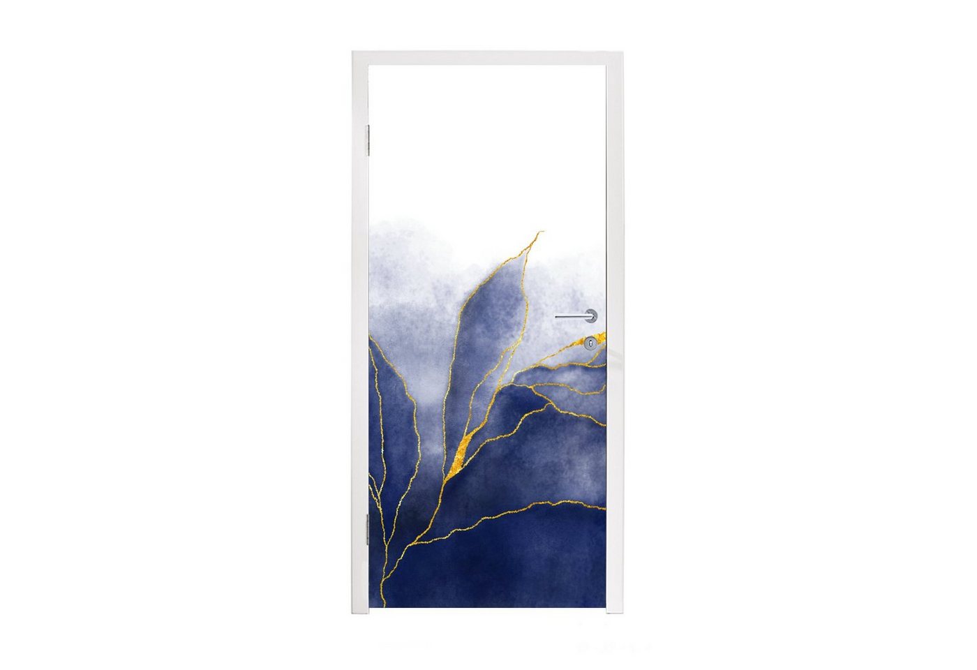 MuchoWow Türtapete Marmor - Blau - Marmoroptik - Gold - Textur, Matt, bedruckt, (1 St), Fototapete für Tür, Türaufkleber, 75x205 cm von MuchoWow