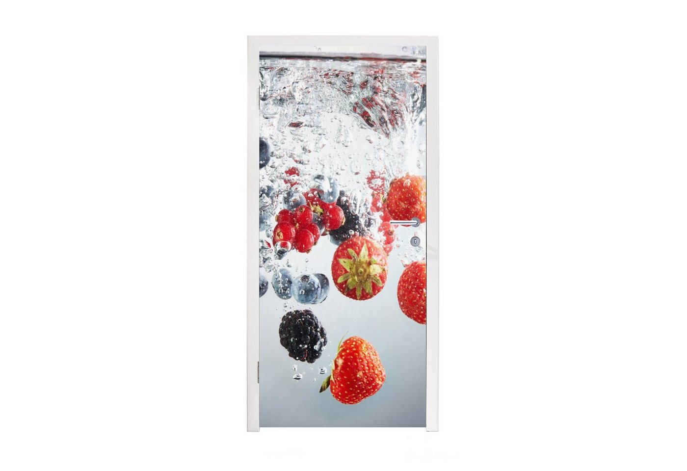 MuchoWow Türtapete Rot - Obst - Wasser, Matt, bedruckt, (1 St), Selbstklebende Tapete, Folie für Möbel, 75x205 cm von MuchoWow