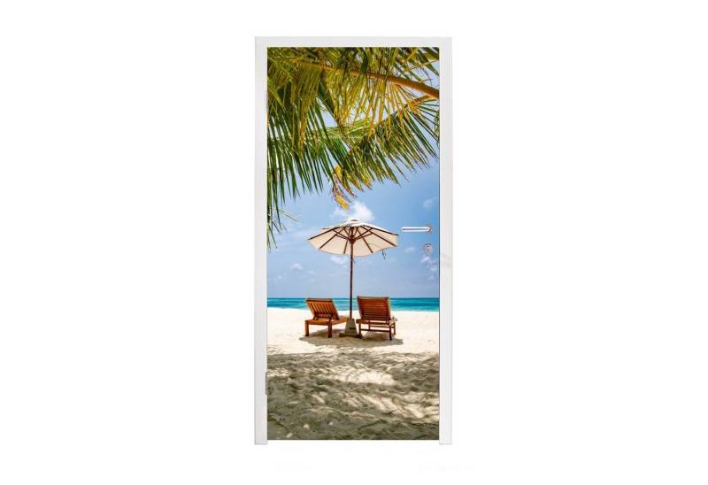 MuchoWow Türtapete Strand - Strandkorb - Sonnenschirm, Matt, bedruckt, (1 St), Fototapete für Tür, Türaufkleber, 75x205 cm von MuchoWow