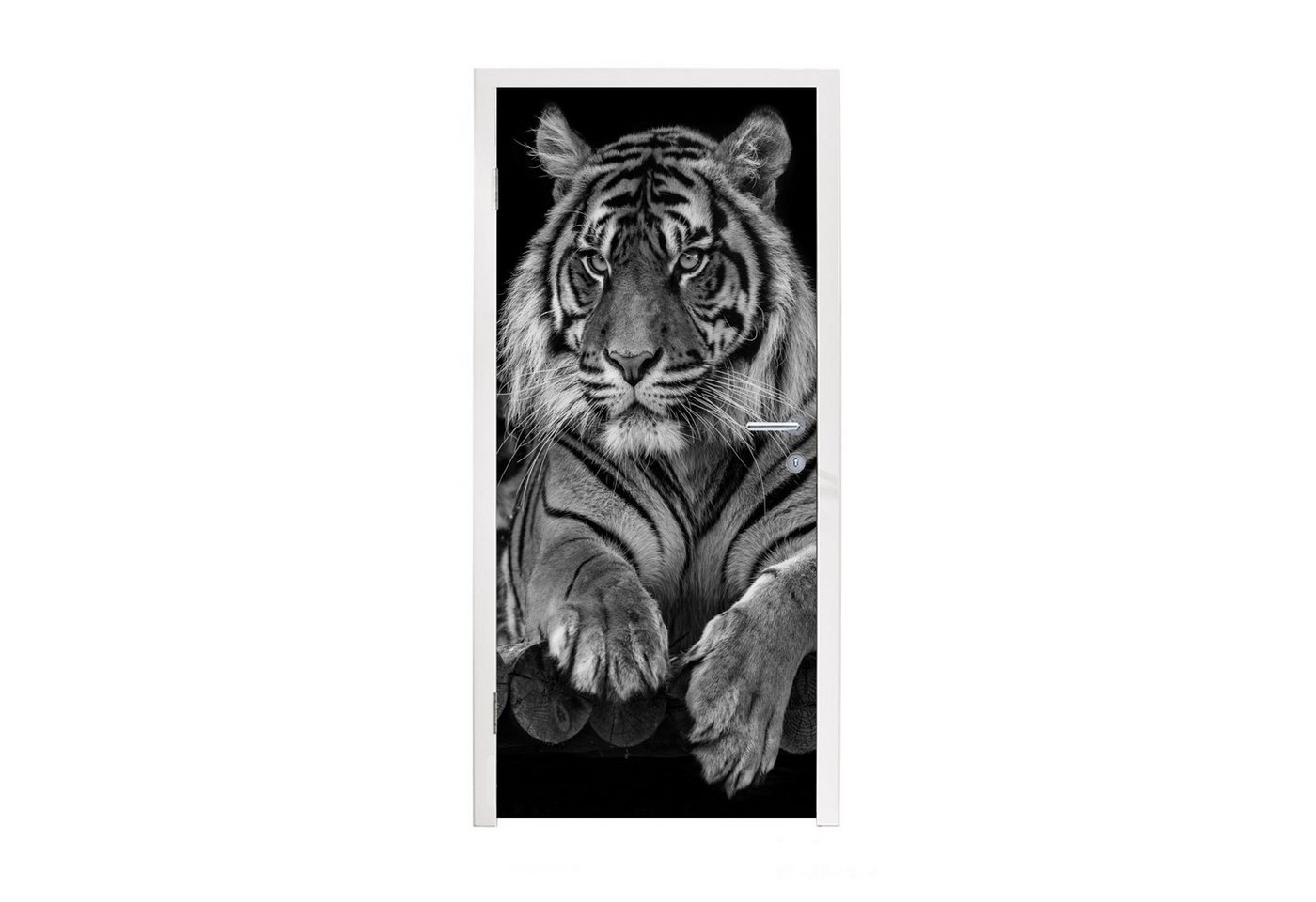 MuchoWow Türtapete Sumatra-Tiger auf schwarzem Hintergrund, Matt, bedruckt, (1 St), Fototapete für Tür, Türaufkleber, 75x205 cm von MuchoWow