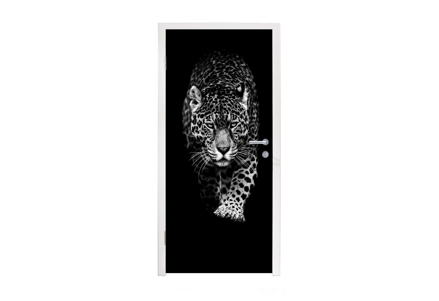 MuchoWow Türtapete Tiere - Schwarz - Leopard - Weiß - Wild, Matt, bedruckt, (1 St), Fototapete für Tür, Türaufkleber, 75x205 cm von MuchoWow