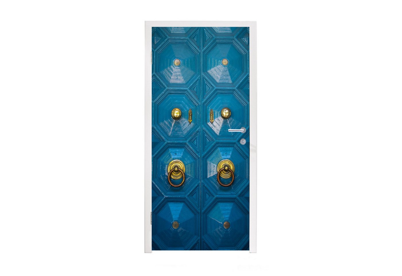 MuchoWow Türtapete Tür - Blau - Gold, Matt, bedruckt, (1 St), Selbstklebende Tapete, Folie für Möbel, 75x205 cm von MuchoWow