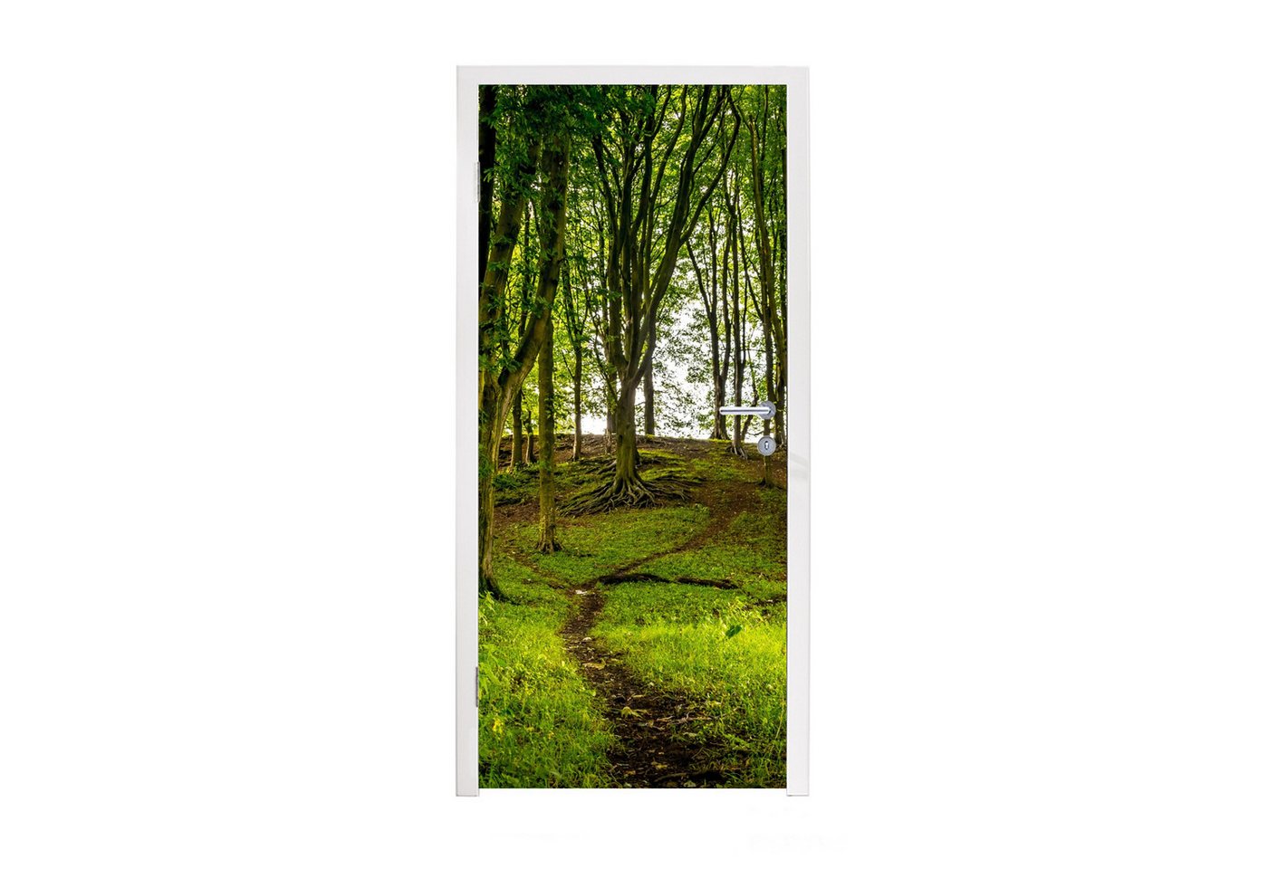 MuchoWow Türtapete Wald - Weg - Grün, Matt, bedruckt, (1 St), Selbstklebende Tapete, Folie für Möbel, 75x205 cm von MuchoWow