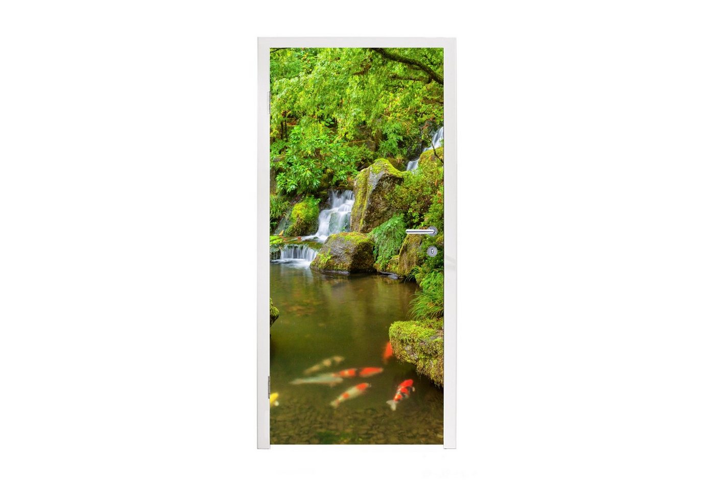 MuchoWow Türtapete Wasserfall - Koi - Japanische Laterne - Moos - Wasser, Matt, bedruckt, (1 St), Fototapete für Tür, Türaufkleber, 75x205 cm von MuchoWow