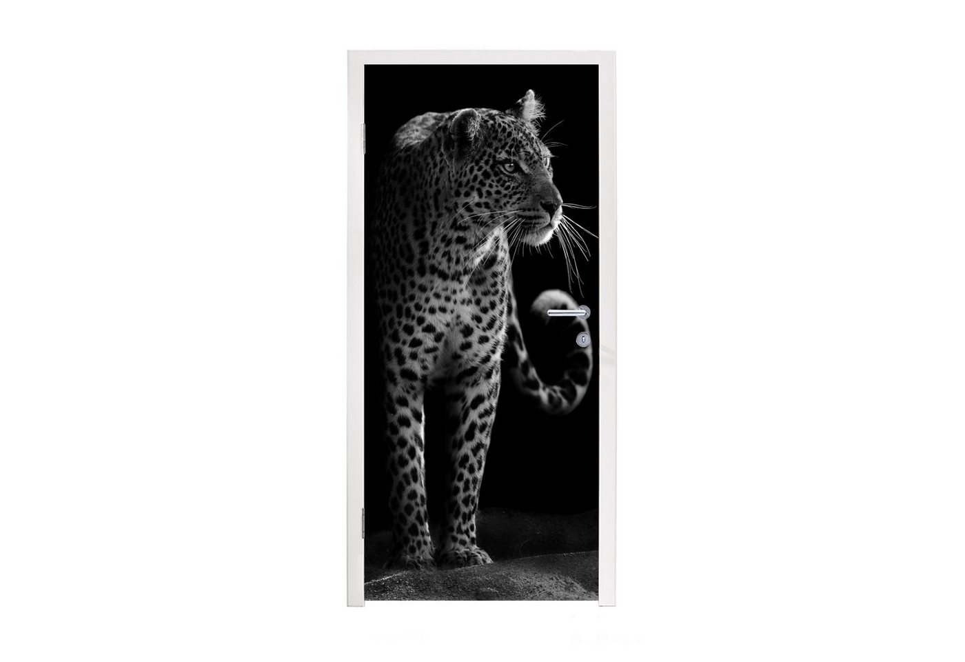 MuchoWow Türtapete Wildtiere - Leopard - Natur - Schwarz - Weiß, Matt, bedruckt, (1 St), Fototapete für Tür, Türaufkleber, 75x205 cm von MuchoWow