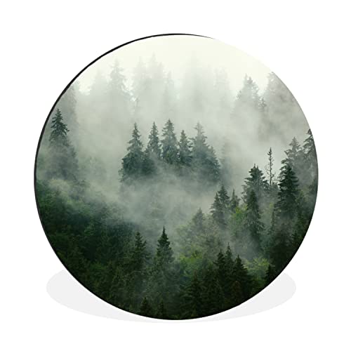 MuchoWow Wandbild Rund Wanddeko Deko Wohnzimmer Bilder 60x60 cm Wald - Nebel - Bäume - Natur von MuchoWow