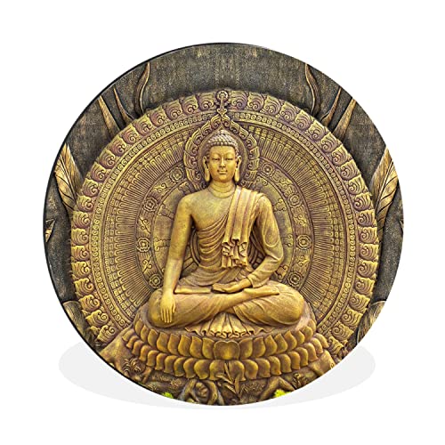 MuchoWow Wandbild Rund Wanddeko Deko Wohnzimmer Bilder 90x90 cm Gold - Buddha-Statue - Spirituell - Meditation von MuchoWow