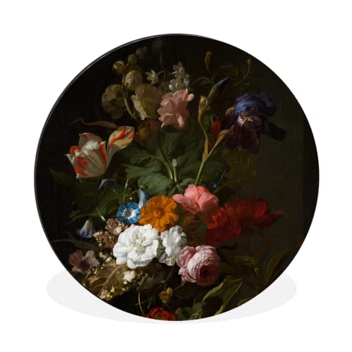 MuchoWow Wandbild Rund Wanddeko Deko Wohnzimmer Bilder 90x90 cm Vase mit Blumen - Gemälde von Rachel Ruysch von MuchoWow