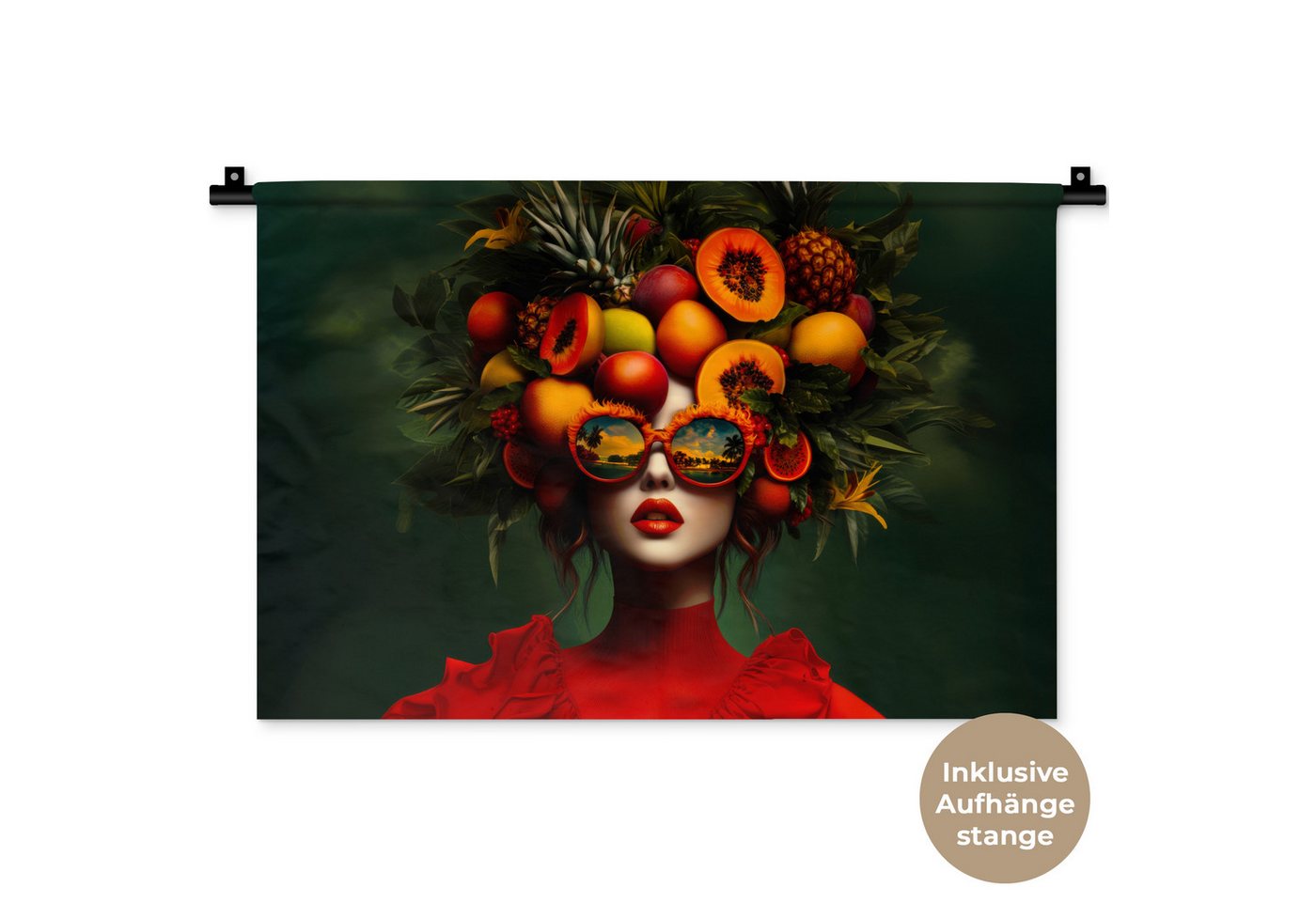 MuchoWow Wandteppich Frau - Früchte - Papaya - Ananas, Rechteckig, Höhe: 3 mm, Wandteppich für Wohnzimmer, Schlafzimmer, 60x40 cm von MuchoWow