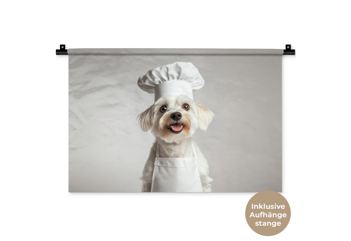 MuchoWow Wandteppich Hund - Weiß - Koch, Rechteckig, Höhe: 3 mm, Wandteppich für Wohnzimmer, Schlafzimmer, 60x40 cm MuchoWow Wandteppich Hund - Weiß - Koch, Rechteckig, Höhe: 3 mm, Wandteppich für Wohnzimmer, Schlafzimmer, 60x40 cm von MuchoWow