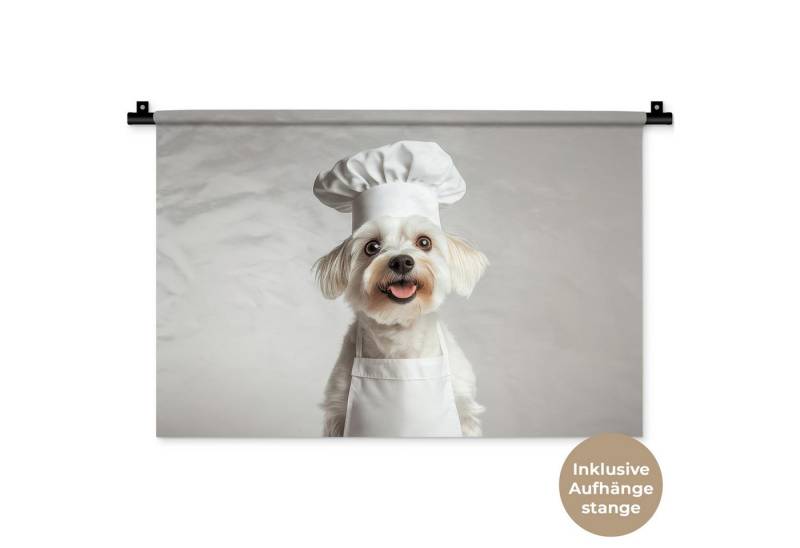 MuchoWow Wandteppich Hund - Weiß - Koch, Rechteckig, Höhe: 3 mm, Wandteppich für Wohnzimmer, Schlafzimmer, 60x40 cm MuchoWow Wandteppich Hund - Weiß - Koch, Rechteckig, Höhe: 3 mm, Wandteppich für Wohnzimmer, Schlafzimmer, 60x40 cm von MuchoWow