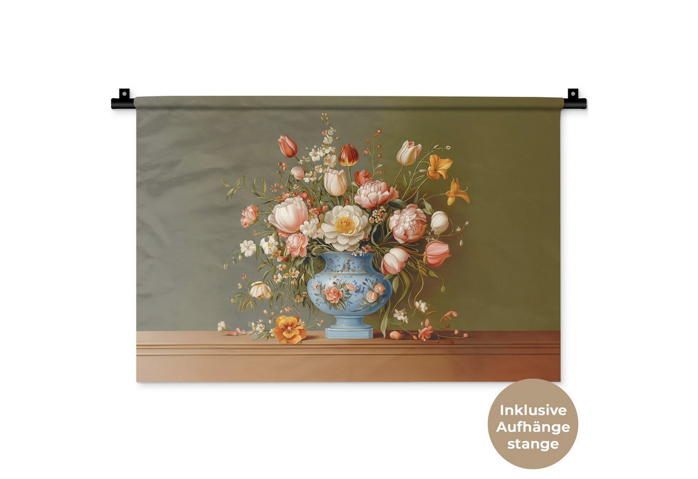 MuchoWow Wanddekoobjekt Neutral - Blumen - Blumenstrauß - Vase, Wandteppich für Wohnzimmer, Schlafzimmer, 60x40 cm von MuchoWow