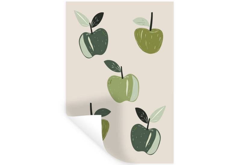 MuchoWow Wandsticker Äpfel - Grün - Illustration - Blätter (1 St), Wandaufkleber, Selbstklebend, Wohnzimmer, 20x30 cm von MuchoWow