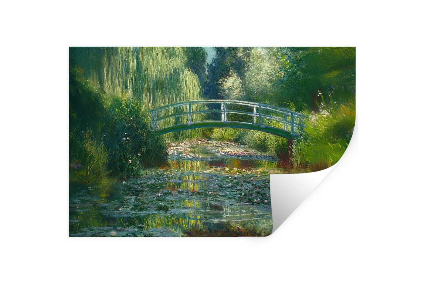 MuchoWow Wandsticker Brücke - Holz - Teich - Seerosen (1 St), Wandtattoo, Selbstklebend, Wohnzimmer, 30x20 cm von MuchoWow