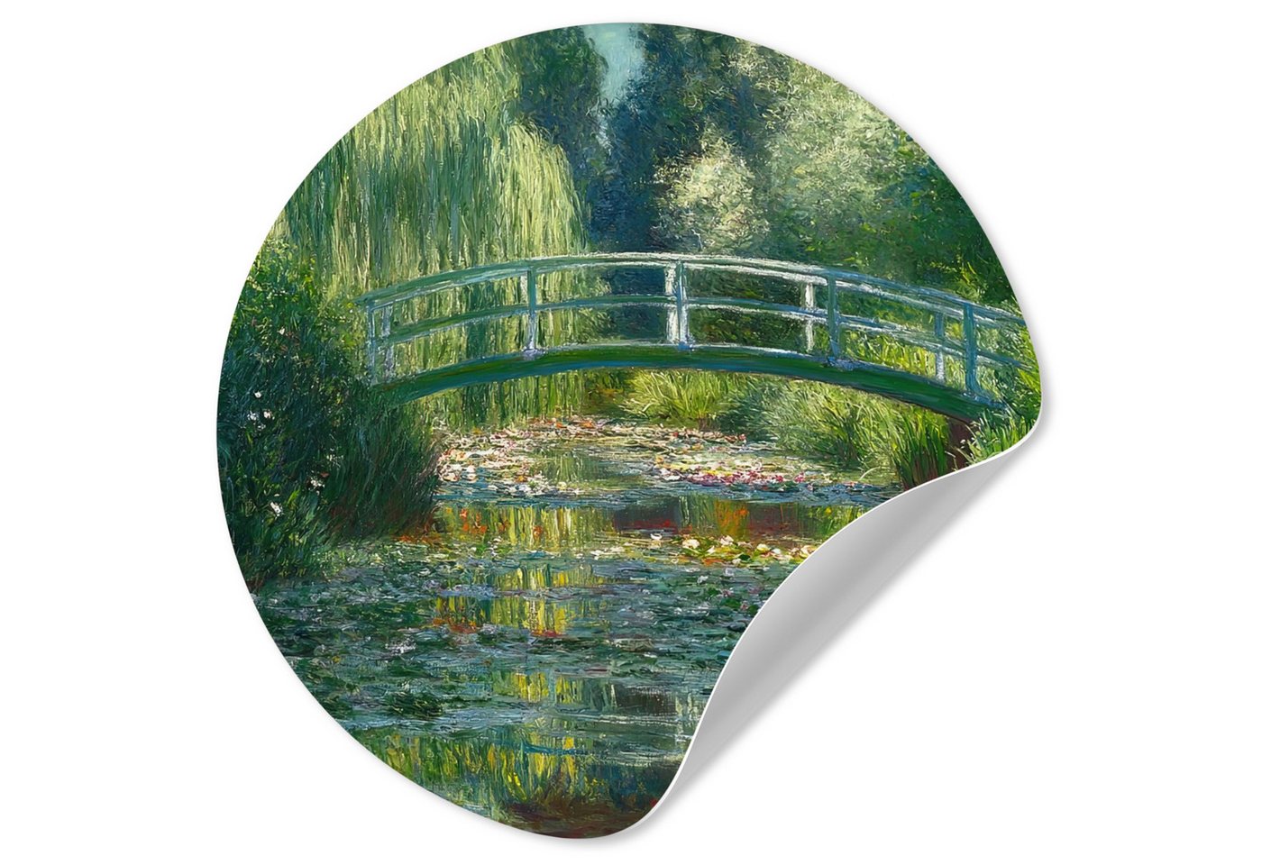 MuchoWow Wandsticker Brücke - Holz - Teich - Seerosen (1 St), Wandtattoo Selbstklebend, Wohnzimmer Deko Aufkleber, 30x30 cm von MuchoWow