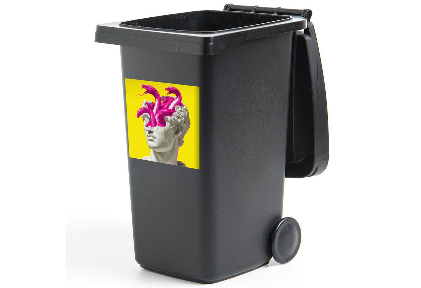 MuchoWow Wandsticker Büste - Schlangen - Gelb (1 St), Mülltonnen-Aufkleber, Mülleimer, Mülltonne, Sticker, 40x40 cm von MuchoWow