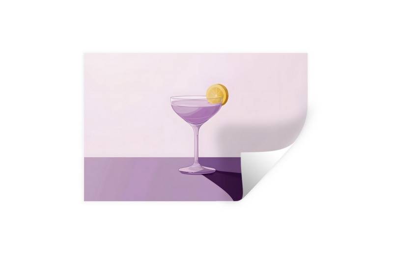 MuchoWow Wandsticker Cocktail - Lila - Minimalistisch - Zitrone (1 St), Wandtattoo, Selbstklebend, Wohnzimmer, 30x20 cm von MuchoWow