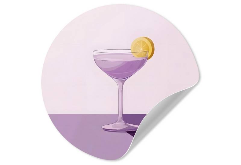 MuchoWow Wandsticker Cocktail - Lila - Minimalistisch - Zitrone (1 St), Wandtattoo Selbstklebend, Wohnzimmer Deko Aufkleber, 30x30 cm von MuchoWow