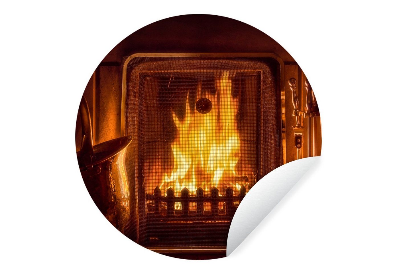 MuchoWow Wandsticker Ein Kamin mit einem warmen Feuer (1 St), Wandtattoo Selbstklebend, Wohnzimmer Deko Aufkleber, 30x30 cm von MuchoWow