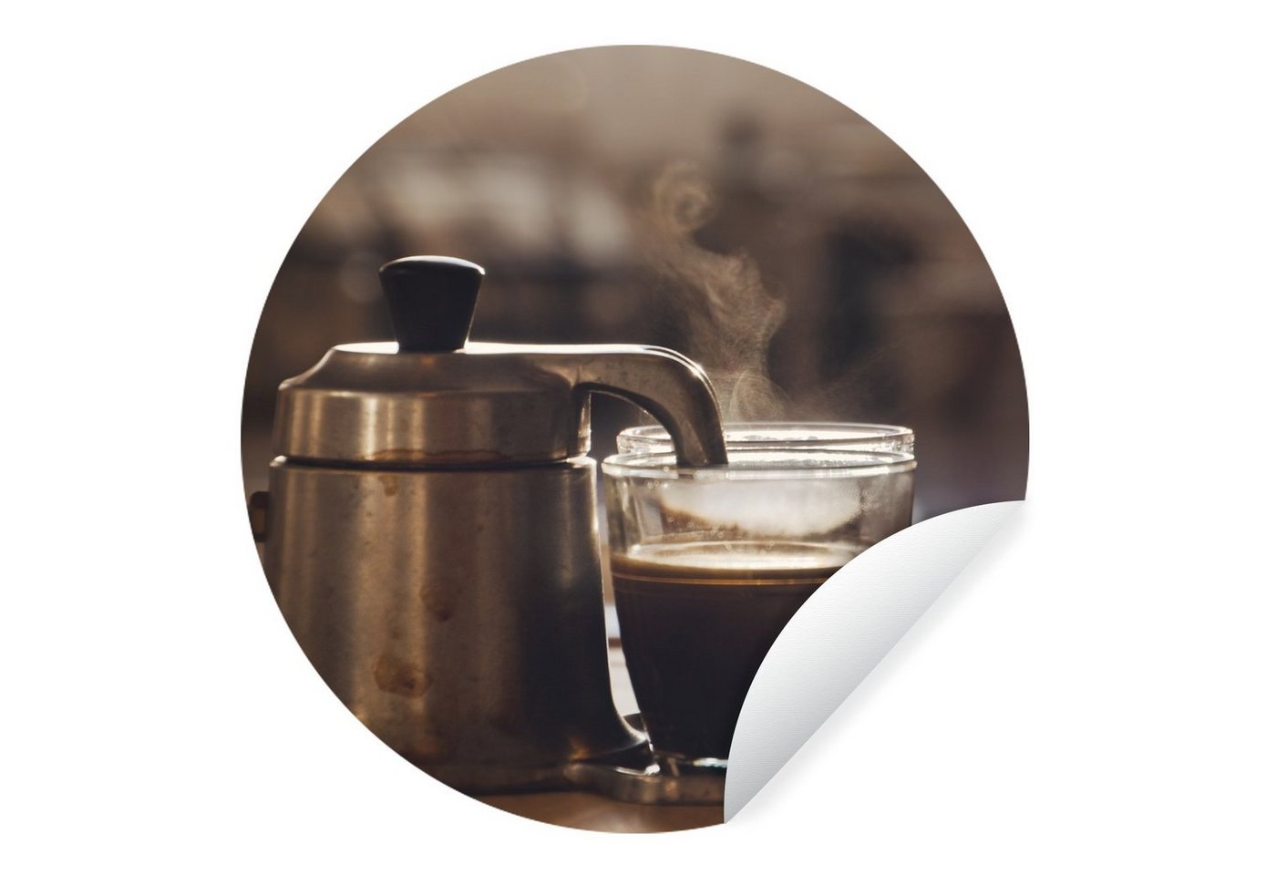 MuchoWow Wandsticker Eine kleine Kaffeekanne mit zwei Tassen Kaffee (1 St), Wandtattoo Selbstklebend, Wohnzimmer Deko Aufkleber, 30x30 cm von MuchoWow