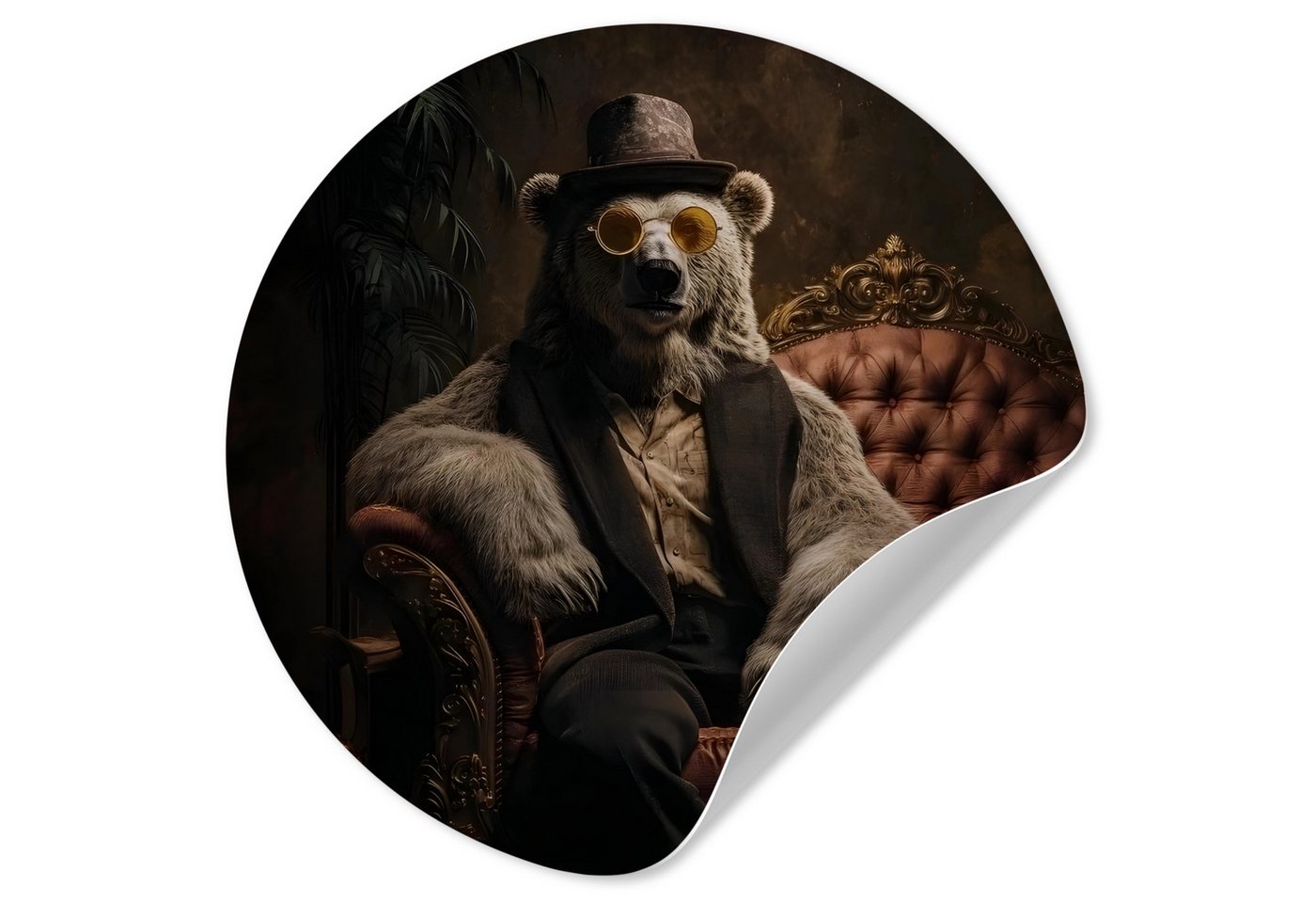 MuchoWow Wandsticker Eisbär - Hut - Brille - Stuhl (1 St), Wandtattoo Selbstklebend, Wohnzimmer Deko Aufkleber, 30x30 cm von MuchoWow