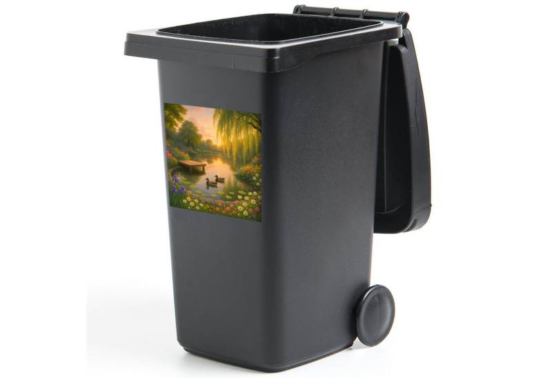 MuchoWow Wandsticker Enten - Teich - Blumen (1 St), Mülltonnen-Aufkleber, Mülleimer, Mülltonne, Sticker, 40x40 cm von MuchoWow